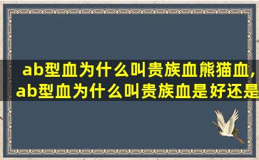ab型血为什么叫贵族血熊猫血,ab型血为什么叫贵族血是好还是坏 🐺 呢